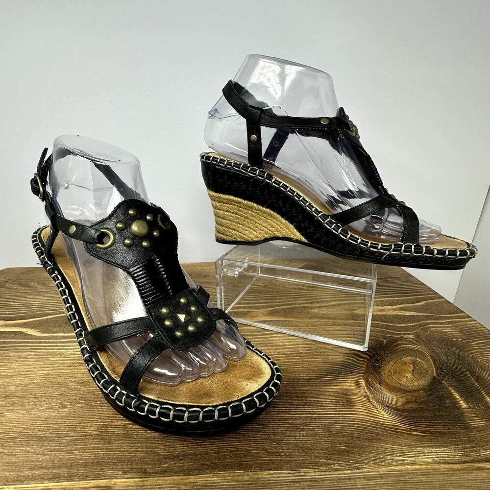 Hush Puppies Studded Leather Espadrille Wedges WMN 7.5 Indie Boho Goth Gladiator